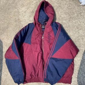 VTG 90s Adidas Maroon Big Tre Foil Logo Full Zipper Heavy Hooded Jacket XL